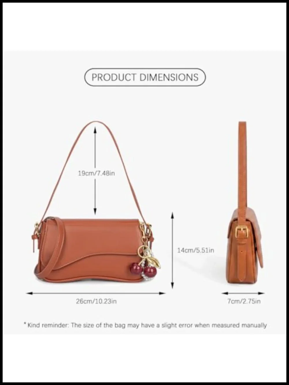 Women Hobo Crossbody Purse with Cherry Pendant Detachable Straps PU Leather